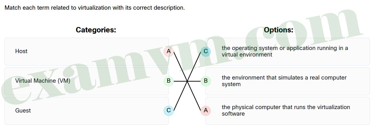 Match each term related to virtualization with its correct description